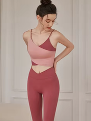 Casual Stretchy Clashing Crop Tops And Leggings 2 Pieces Yoga Set Mssza