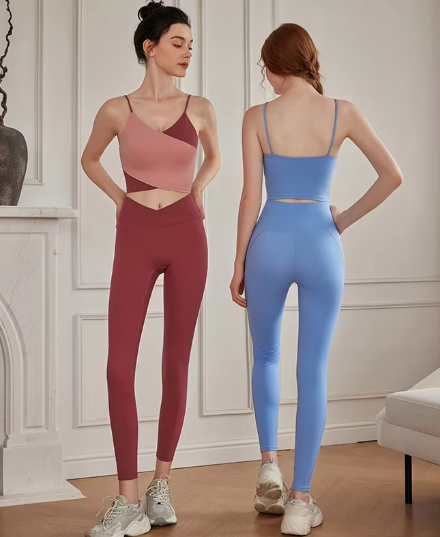 Casual Stretchy Clashing Crop Tops And Leggings 2 Pieces Yoga Set Mssza