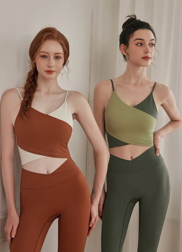 Casual Stretchy Clashing Crop Tops And Leggings 2 Pieces Yoga Set Mssza