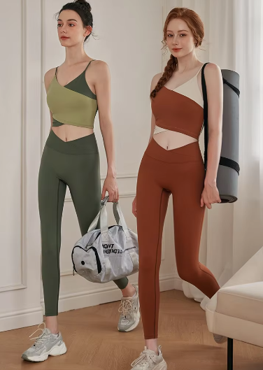 Casual Stretchy Clashing Crop Tops And Leggings 2 Pieces Yoga Set Mssza