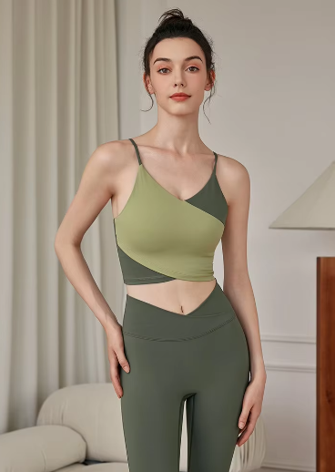 Casual Stretchy Clashing Crop Tops And Leggings 2 Pieces Yoga Set Mssza