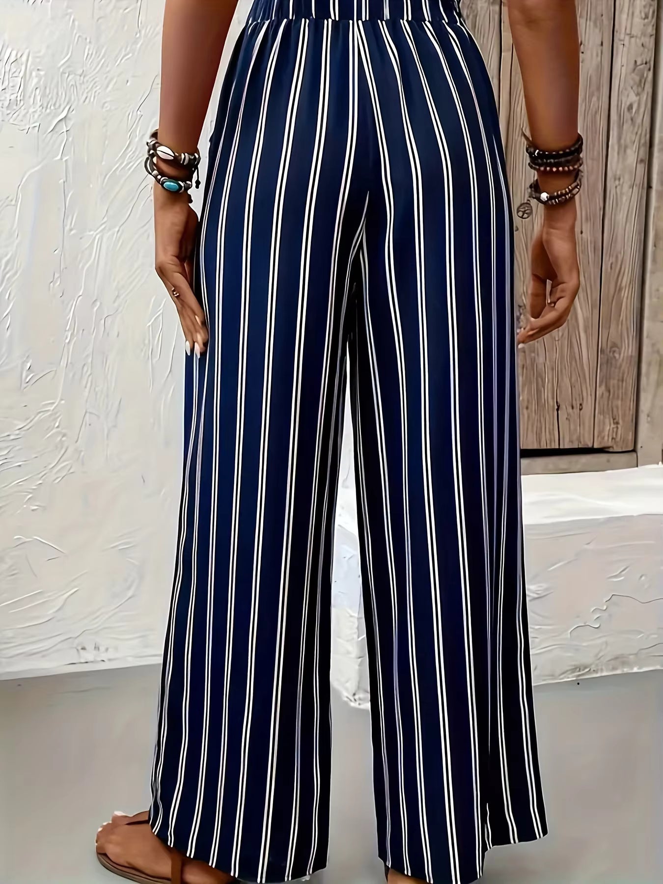 Casual Striped High Waist straight-leg loose Wide-Leg Pants Mssza