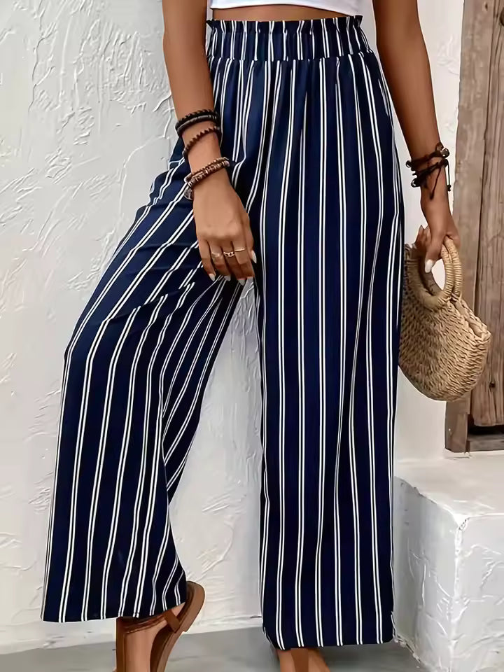 Casual Striped High Waist straight-leg loose Wide-Leg Pants Mssza