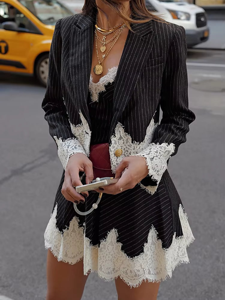 Casual Striped Patchwork Cardigan Top And Skirt Sets Mssza