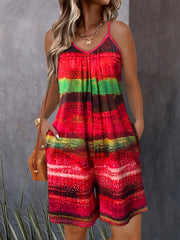 Casual Striped Pockets Drawing Printed Jumpsuit Mssza