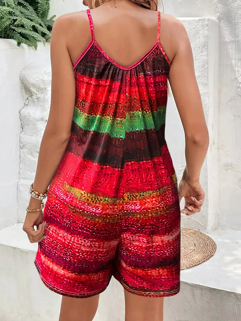 Casual Striped Pockets Drawing Printed Jumpsuit Mssza