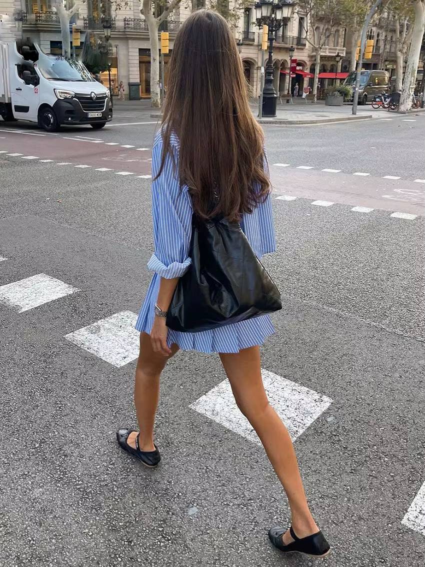 Casual Striped Print Button Crop Tops And High Waist Pleated Skirts 2 Pieces Sets Mssza