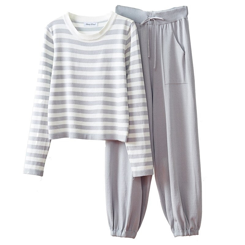 Casual Striped Shirts High Waist Jogger Pants 2 Pcs Sets Mssza