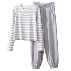 Casual Striped Shirts High Waist Jogger Pants 2 Pcs Sets Mssza