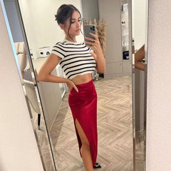 Casual Striped half Sleeve Pullovers Knit Vests Knitting Cropped Tops Mssza