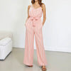 Casual Stripes Sashes Sleeveless Sweetheart Neck Ankle Length Straight Jumpsuits Mssza