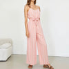 Casual Stripes Sashes Sleeveless Sweetheart Neck Ankle Length Straight Jumpsuits Mssza