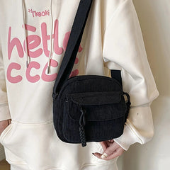 Casual Style Zipper Closure Adjustable Strap Multi Pockets Polyester Lining Corduroy Crossbody Bag Mssza