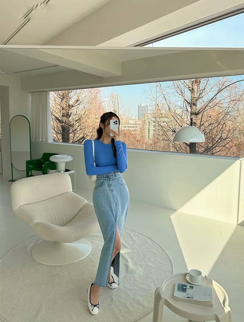 Casual Stylish High Waist Slim Package Mid-Calf Hip Non Stretch Split Skirts Mssza