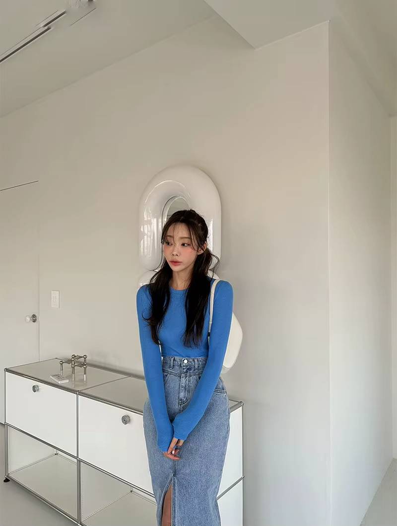 Casual Stylish High Waist Slim Package Mid-Calf Hip Non Stretch Split Skirts Mssza