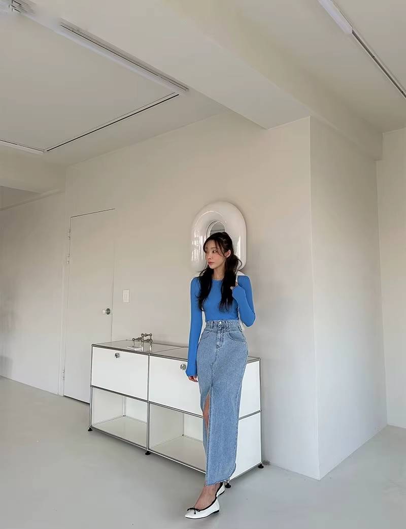 Casual Stylish High Waist Slim Package Mid-Calf Hip Non Stretch Split Skirts Mssza