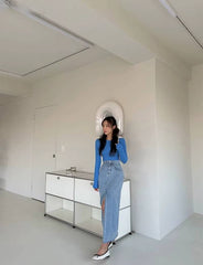 Casual Stylish High Waist Slim Package Mid-Calf Hip Non Stretch Split Skirts Mssza
