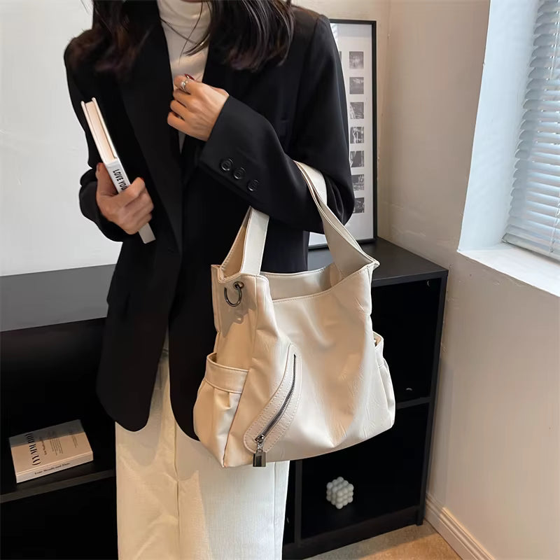 Casual Stylsih Tote Silt Pocket Soft Leather Hobos Handbag Bags Mssza