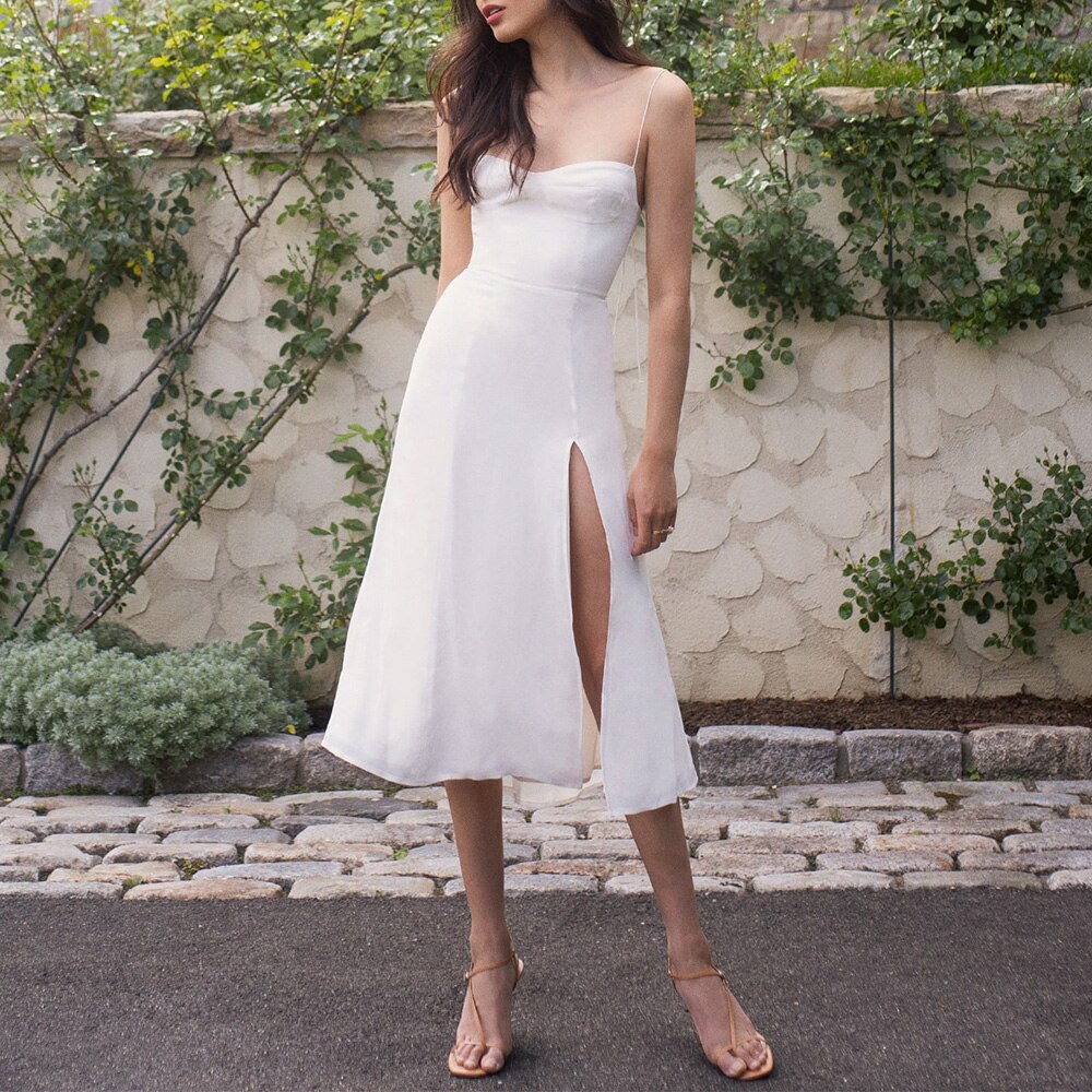 Neck Sleeveless Print Chiffon Midi Dress Strap Side High Slit  Dress Mssaz Desses