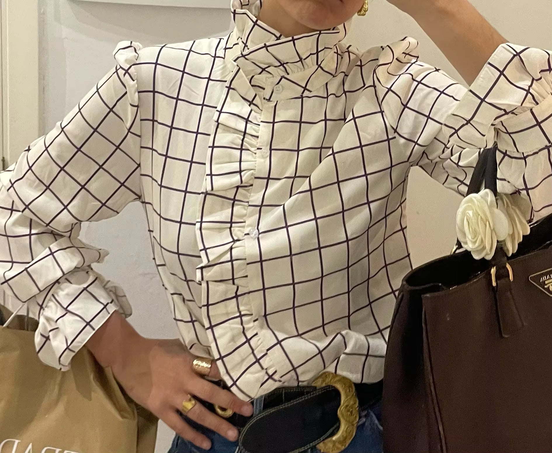 Casual Sweet Single Breasted Butterfly sleeve Ruffles Regular Fit Shirts Mssza