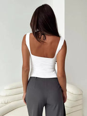 Casual Sweetheart Solid Color Simple Side Slit Pleated Cami Top Mssza