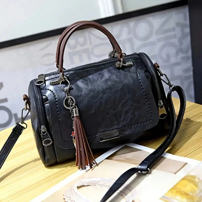 Casual Tassel Decor Large Capacity Zipper With Removable Strap Boston Shoulder Crossbody Bag Mssza