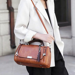 Casual Tassel Decor Large Capacity Zipper With Removable Strap Boston Shoulder Crossbody Bag Mssza