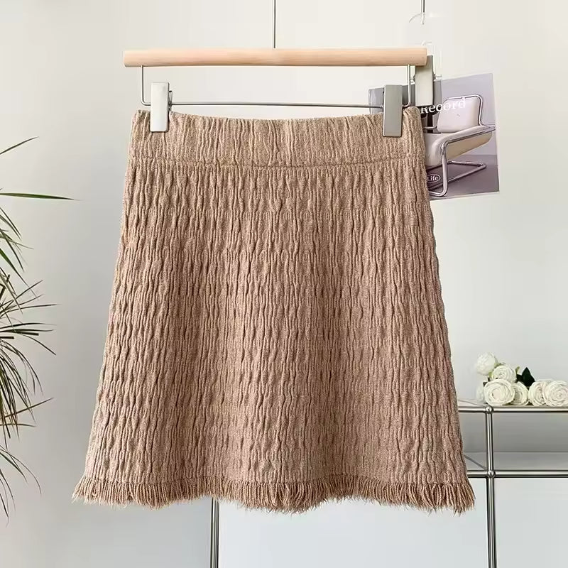 Casual Tassel Empire Folds High Waist Bodycon Medium Stretch Mini Skirts Mssza