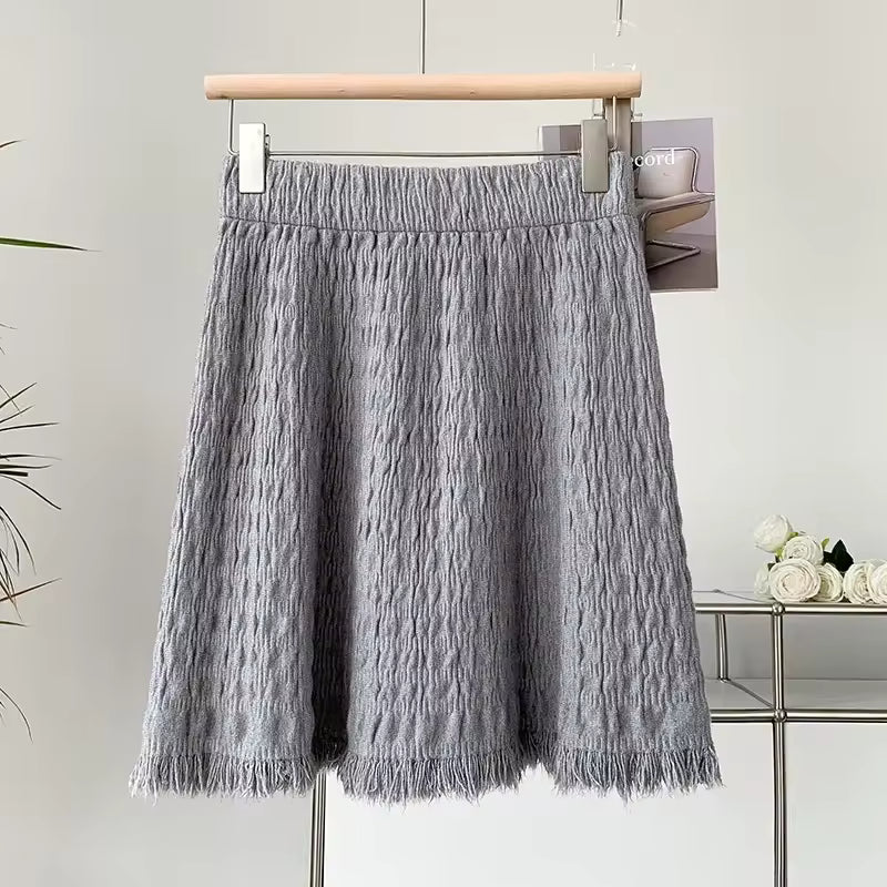 Casual Tassel Empire Folds High Waist Bodycon Medium Stretch Mini Skirts Mssza