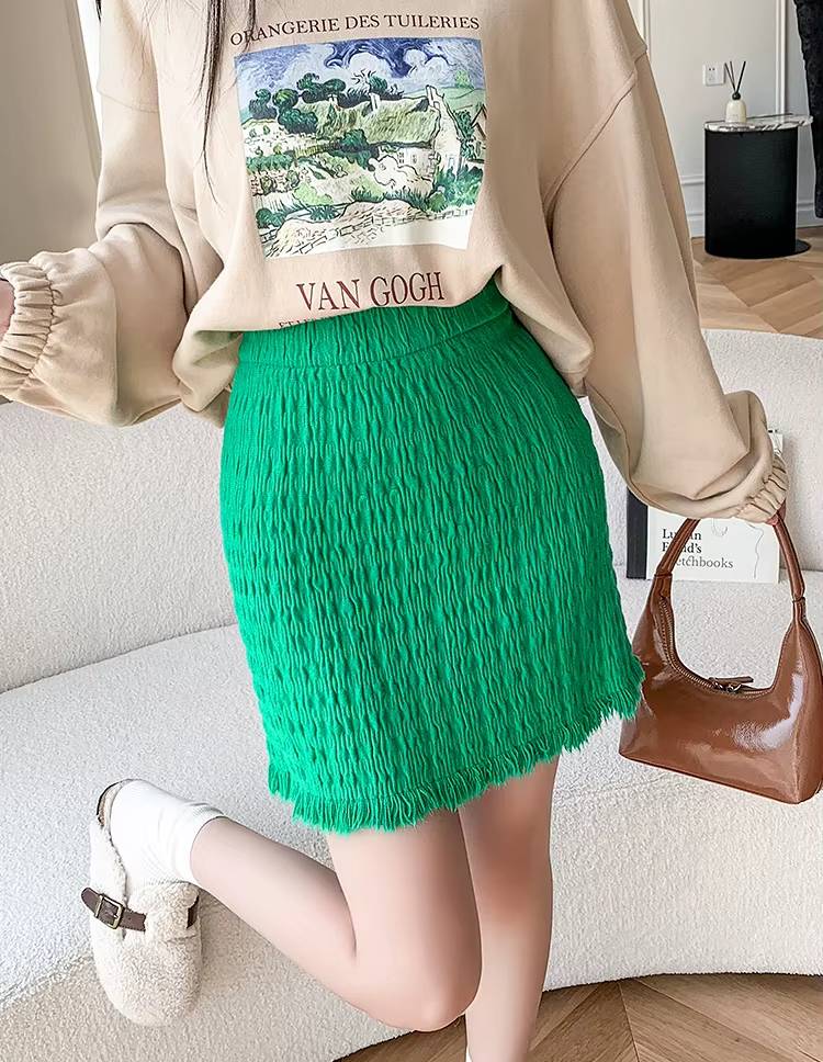 Casual Tassel Empire Folds High Waist Bodycon Medium Stretch Mini Skirts Mssza