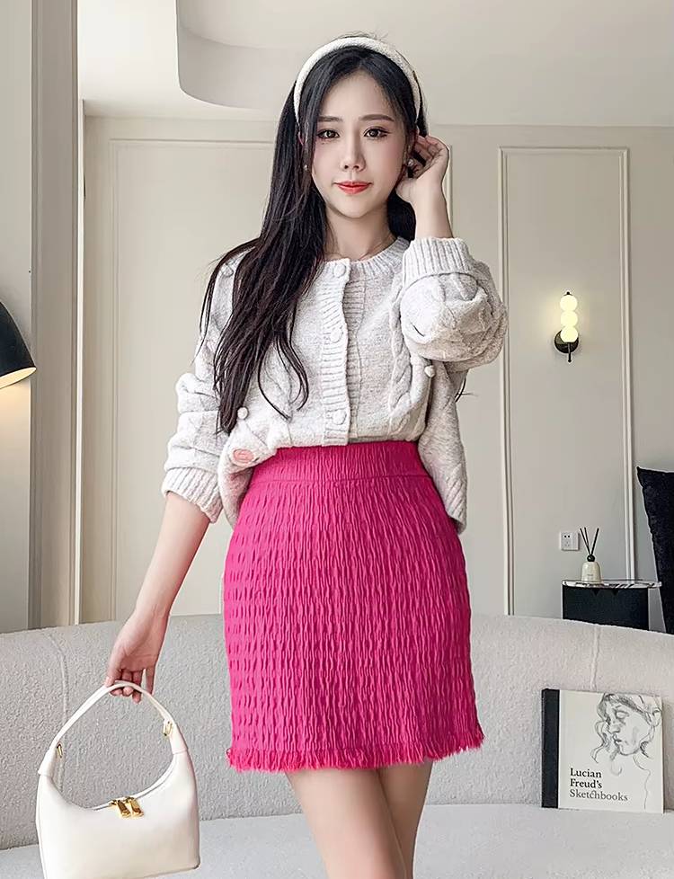 Casual Tassel Empire Folds High Waist Bodycon Medium Stretch Mini Skirts Mssza