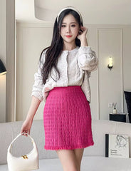 Casual Tassel Empire Folds High Waist Bodycon Medium Stretch Mini Skirts Mssza