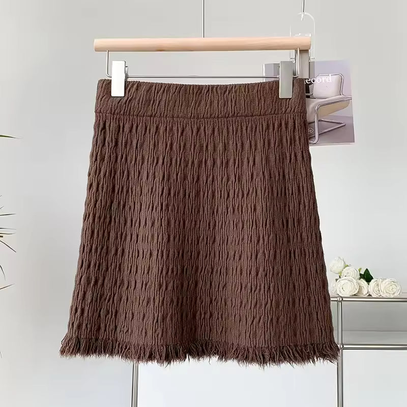 Casual Tassel Empire Folds High Waist Bodycon Medium Stretch Mini Skirts Mssza
