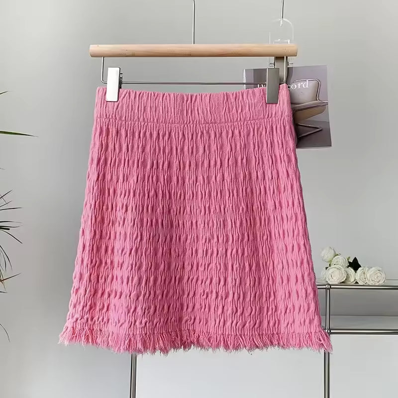 Casual Tassel Empire Folds High Waist Bodycon Medium Stretch Mini Skirts Mssza