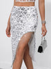Casual Tassel sequin Asymmetrical Mid-Calf High waist Long Maxi Skirt Mssza