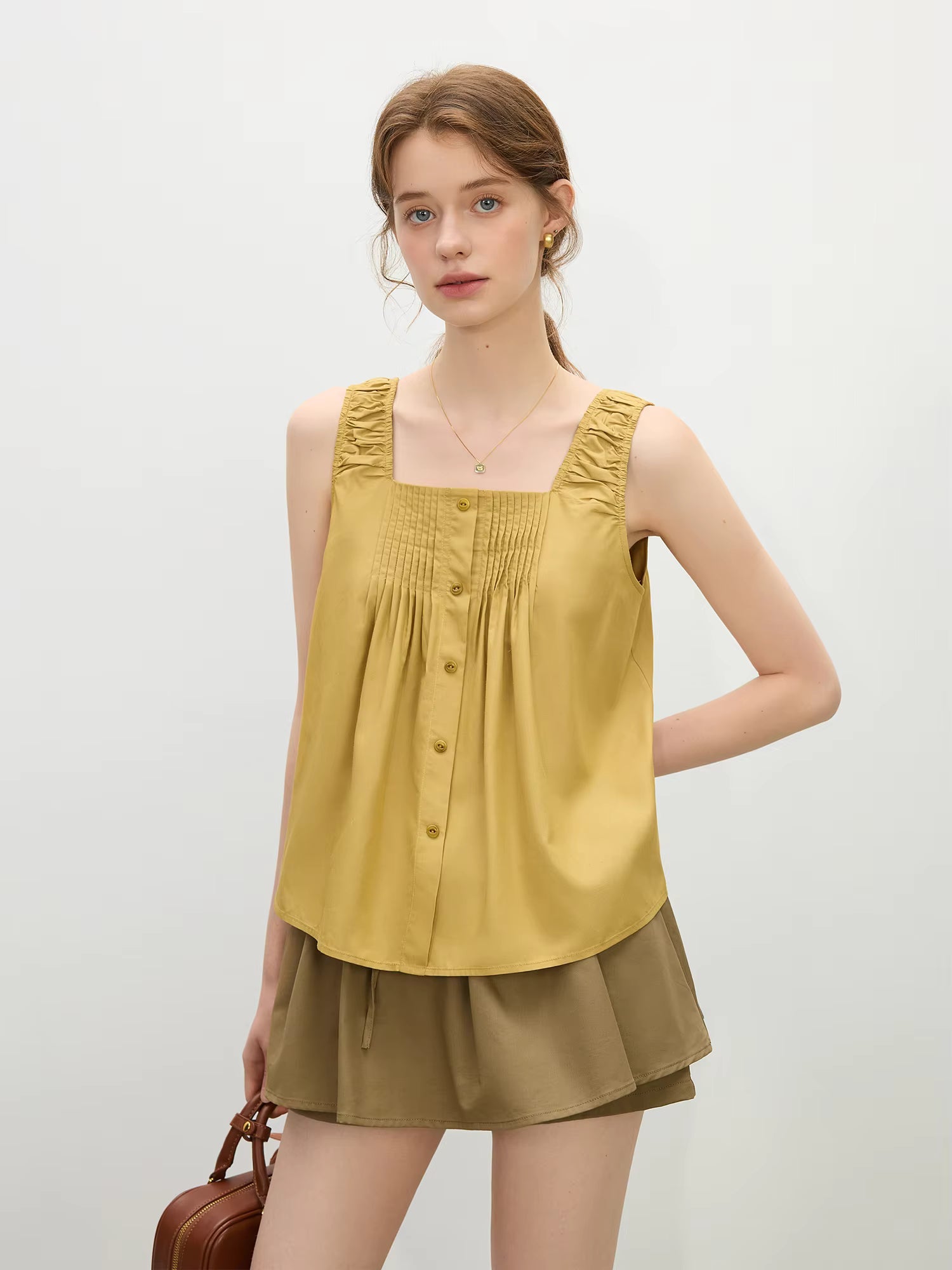 Casual Textured Linen Relaxed Fit Slimming Silhouette Tanks And Camis Top Mssza
