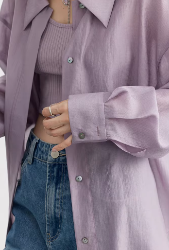 Casual Thin Long Sleeve Slightly Solid Design Loose Shirt Mssza