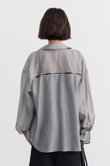 Casual Thin Long Sleeve Slightly Solid Design Loose Shirt Mssza