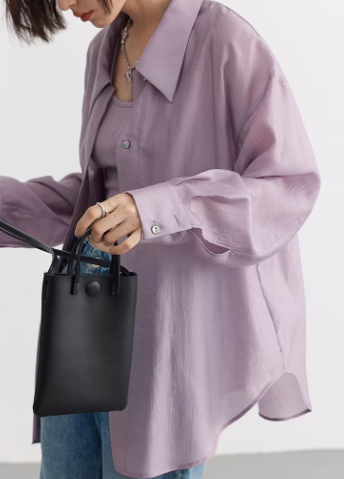 Casual Thin Long Sleeve Slightly Solid Design Loose Shirt Mssza