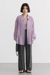 Casual Thin Long Sleeve Slightly Solid Design Loose Shirt Mssza