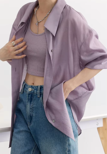 Casual Thin Long Sleeve Slightly Solid Design Loose Shirt Mssza