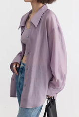 Casual Thin Long Sleeve Slightly Solid Design Loose Shirt Mssza
