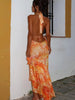 Casual Tie-Dye Print Bandag Halter Bra And Ruched Ruffles Long Skirts 2 Piece Set Mssza