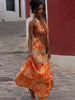 Casual Tie-Dye Print Bandag Halter Bra And Ruched Ruffles Long Skirts 2 Piece Set Mssza