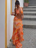 Casual Tie-Dye Print Bandag Halter Bra And Ruched Ruffles Long Skirts 2 Piece Set Mssza