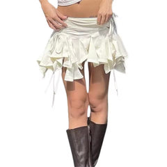 Casual Tie-Up Ruffles Gothic Punk Irregular Mini Skirts Mssza