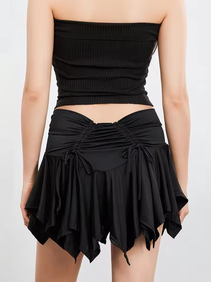 Casual Tie-Up Ruffles Gothic Punk Irregular Mini Skirts Mssza