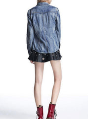 Casual Tiger Eagle Badge Turn Down Collar Chambray Shirt Mssza