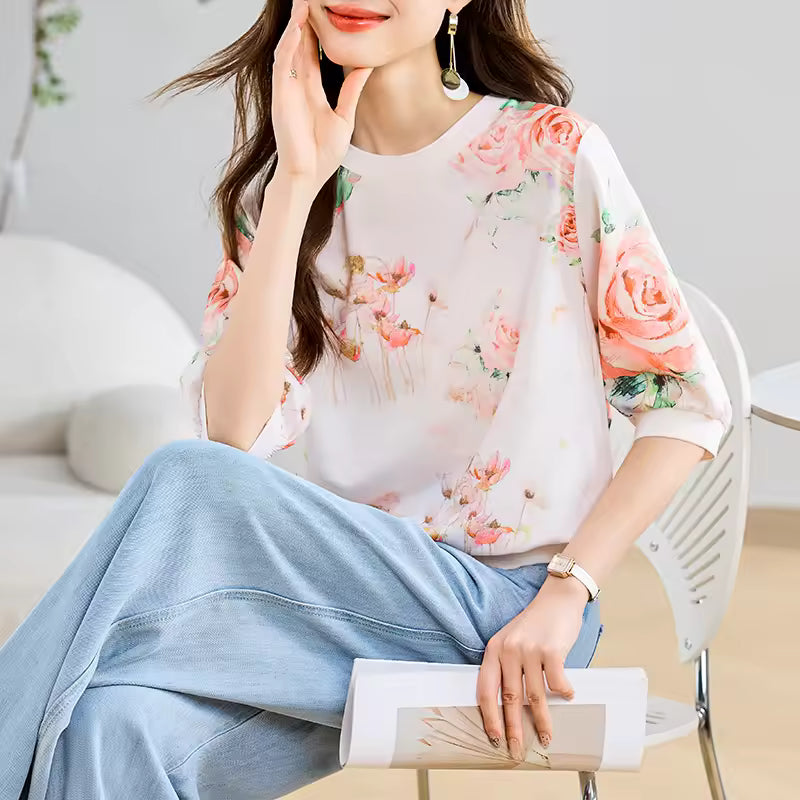 Casual Trendy Patchwork Printing Short Sleeve T-shirts Mssza