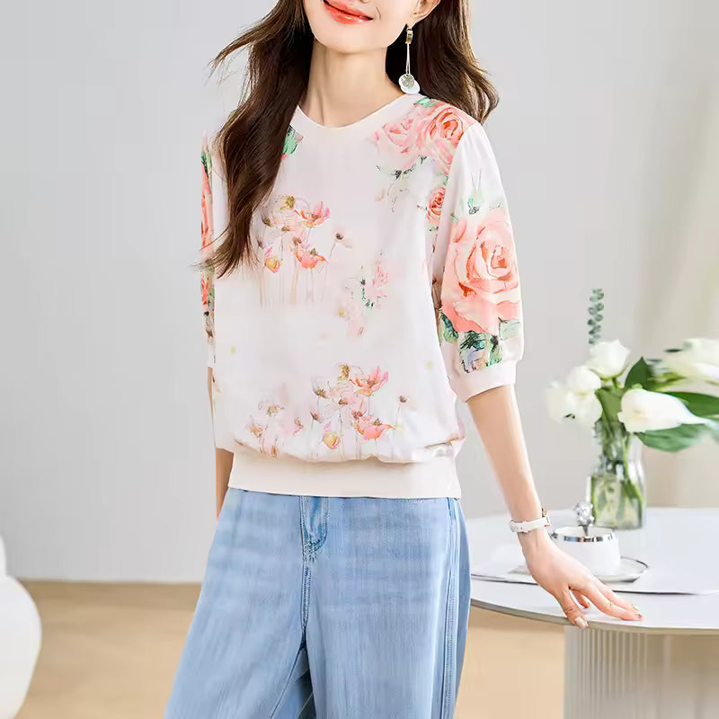 Casual Trendy Patchwork Printing Short Sleeve T-shirts Mssza